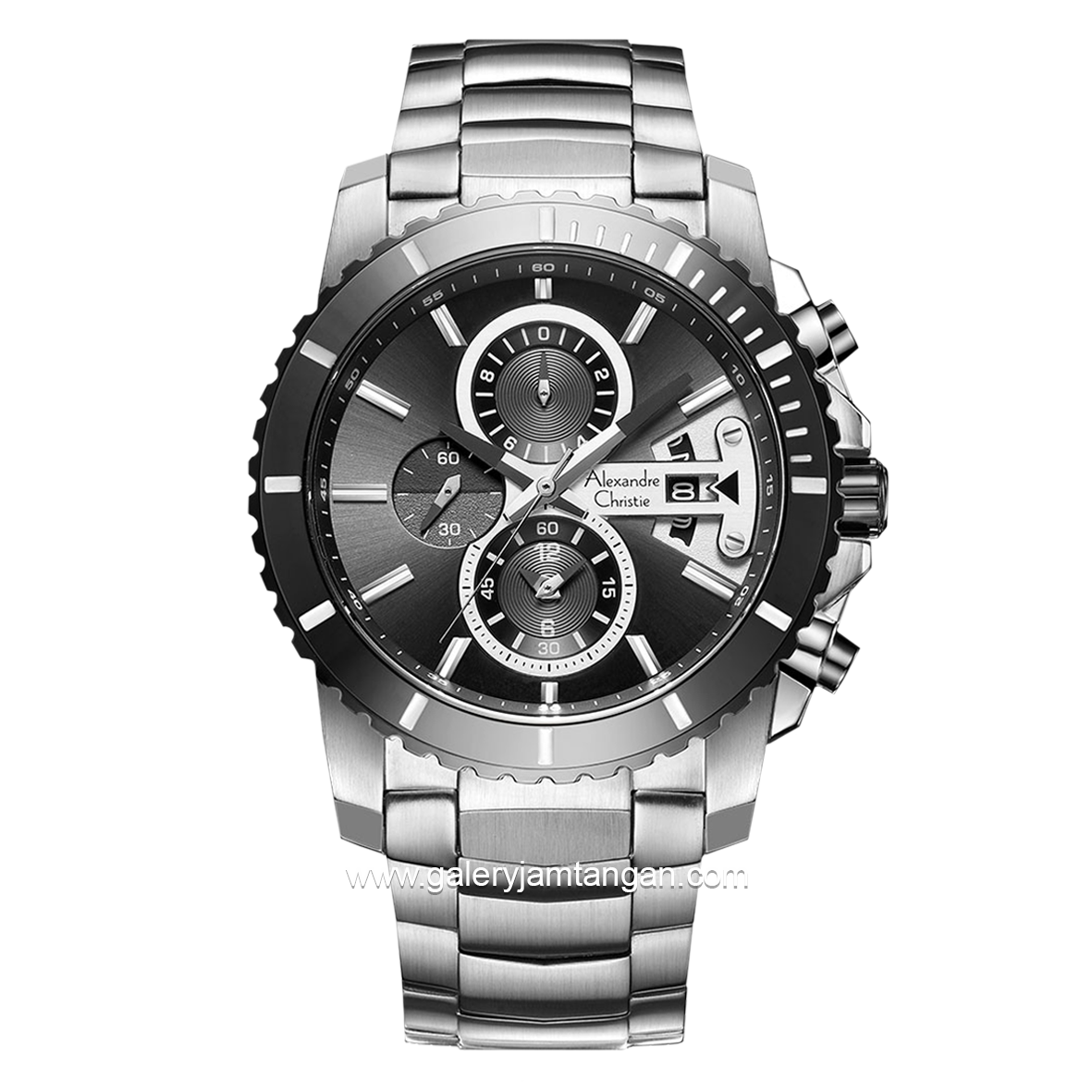 Alexandre Christie AC 6455 MC Silver Dial Black Chronograph Stainless Steel Strap