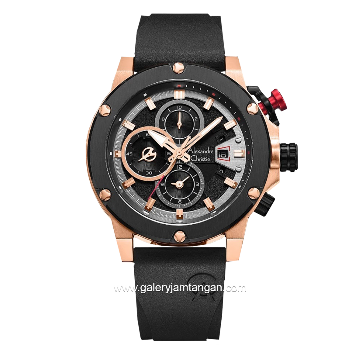 Alexandre Christie AC 6491 GC Black Rosegold Rubber Strap