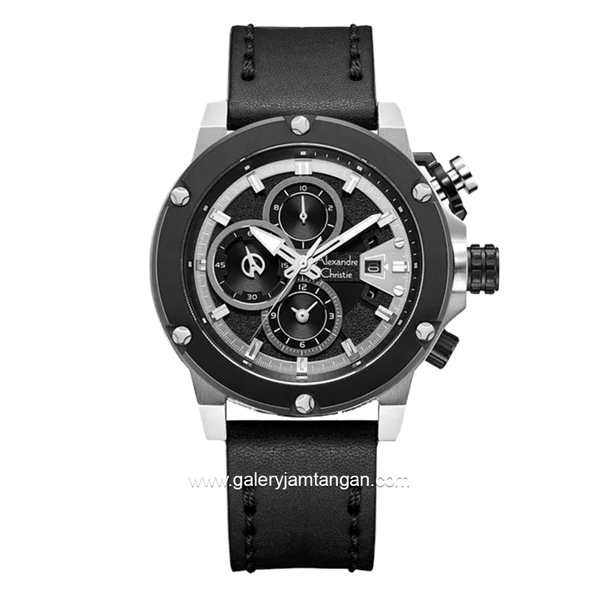 Alexandre Christie AC 6491 GC Black Silver Leather Strap