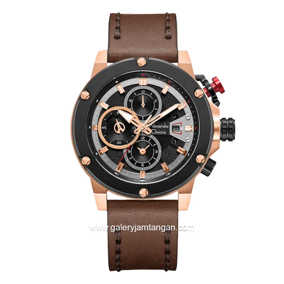 Alexandre Christie AC 6491 GC Brown Rosegold Leather Strap