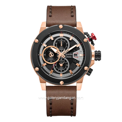 Alexandre Christie AC 6491 GC Brown Rosegold Leather Strap