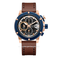 Alexandre Christie AC 6491 GC Brown Rosegold Ring Blue Leather Strap