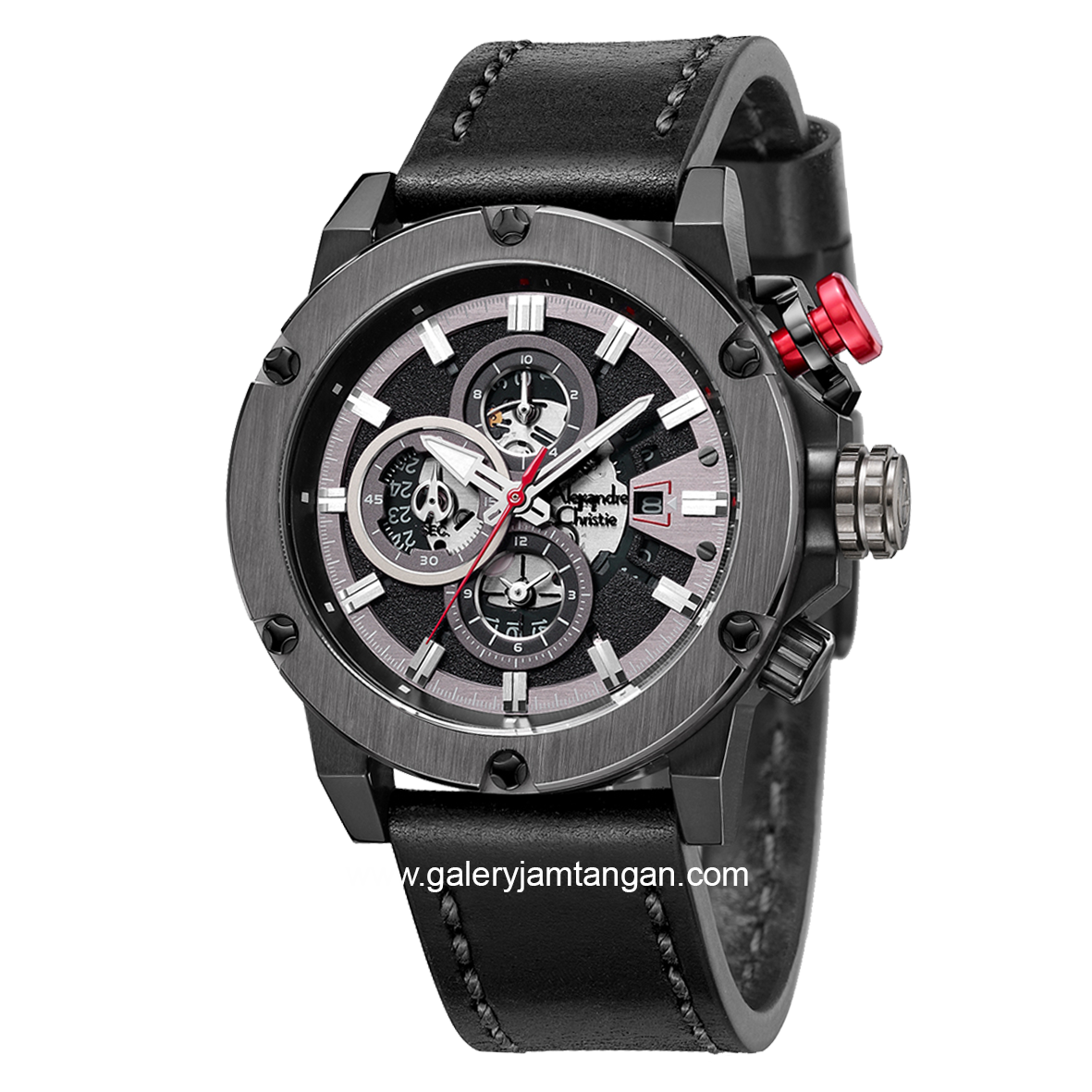 Alexandre Christie AC 6491 MC Man Black Chronograph Leather Strap