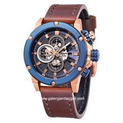 Alexandre Christie AC 6491 MC Man Brown Rosegold Ring Blue Chronograph Leather Strap