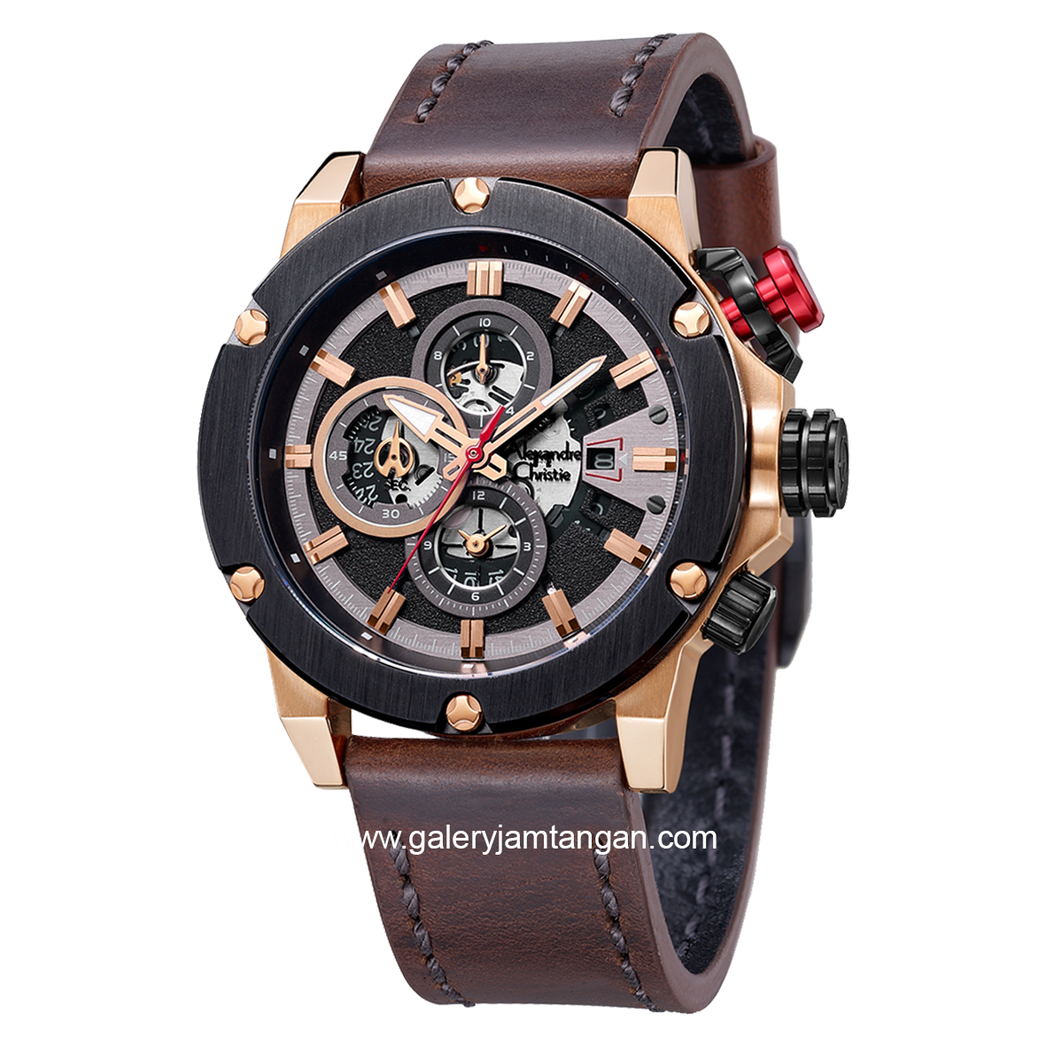 Alexandre Christie AC 6491 MC Man Brown Rosegold Chronograph Leather Strap