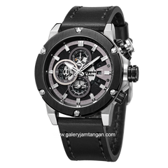 Alexandre Christie AC 6491 MC Man Black Silver Chronograph Leather Strap