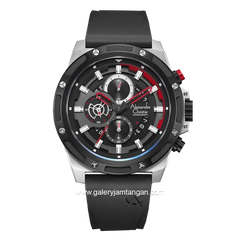 Alexandre Christie AC 6506 MC Chronograph Black Silver Ring Black Rubber Strap