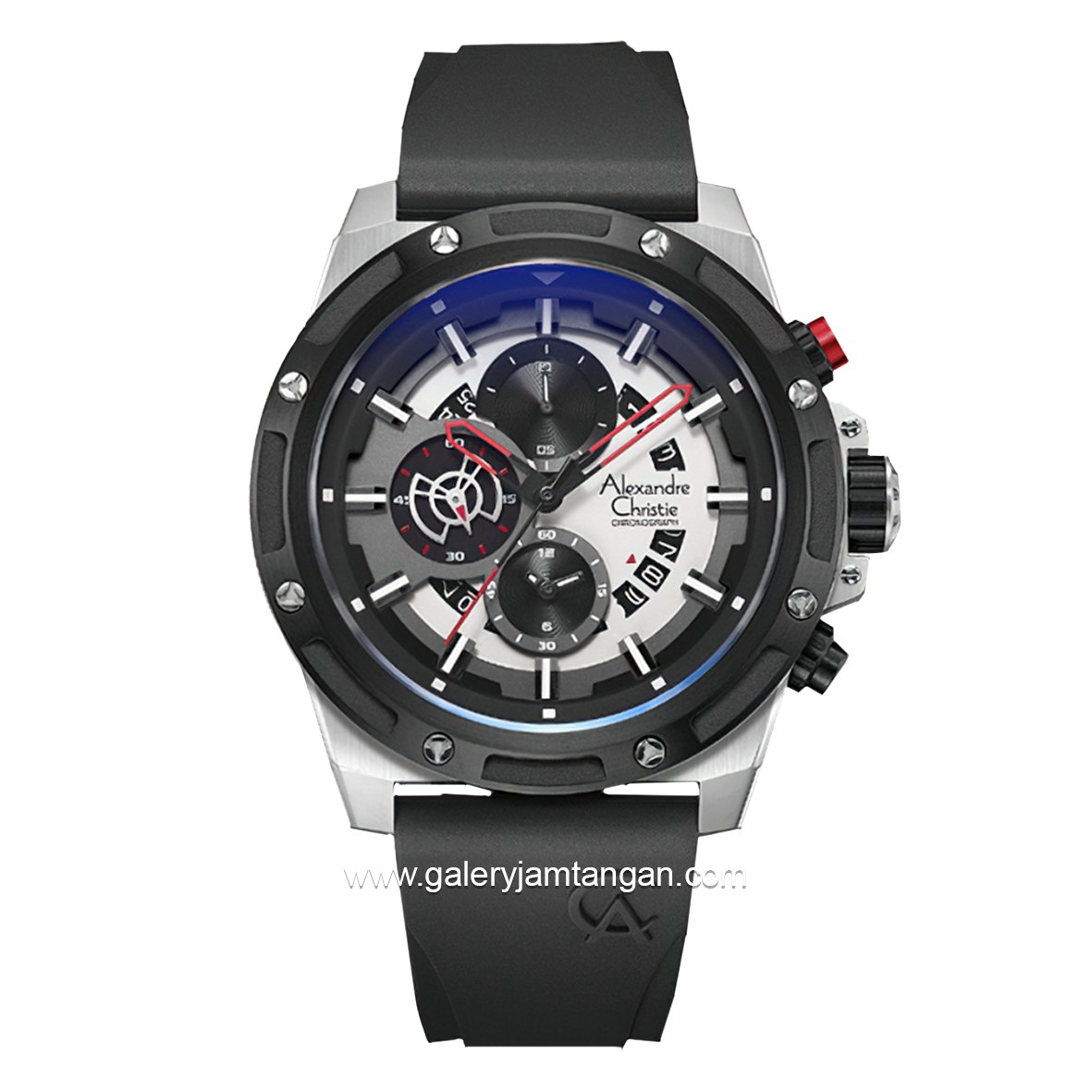 Alexandre Christie AC 6506 MC Chronograph Black Silver Rubber Strap