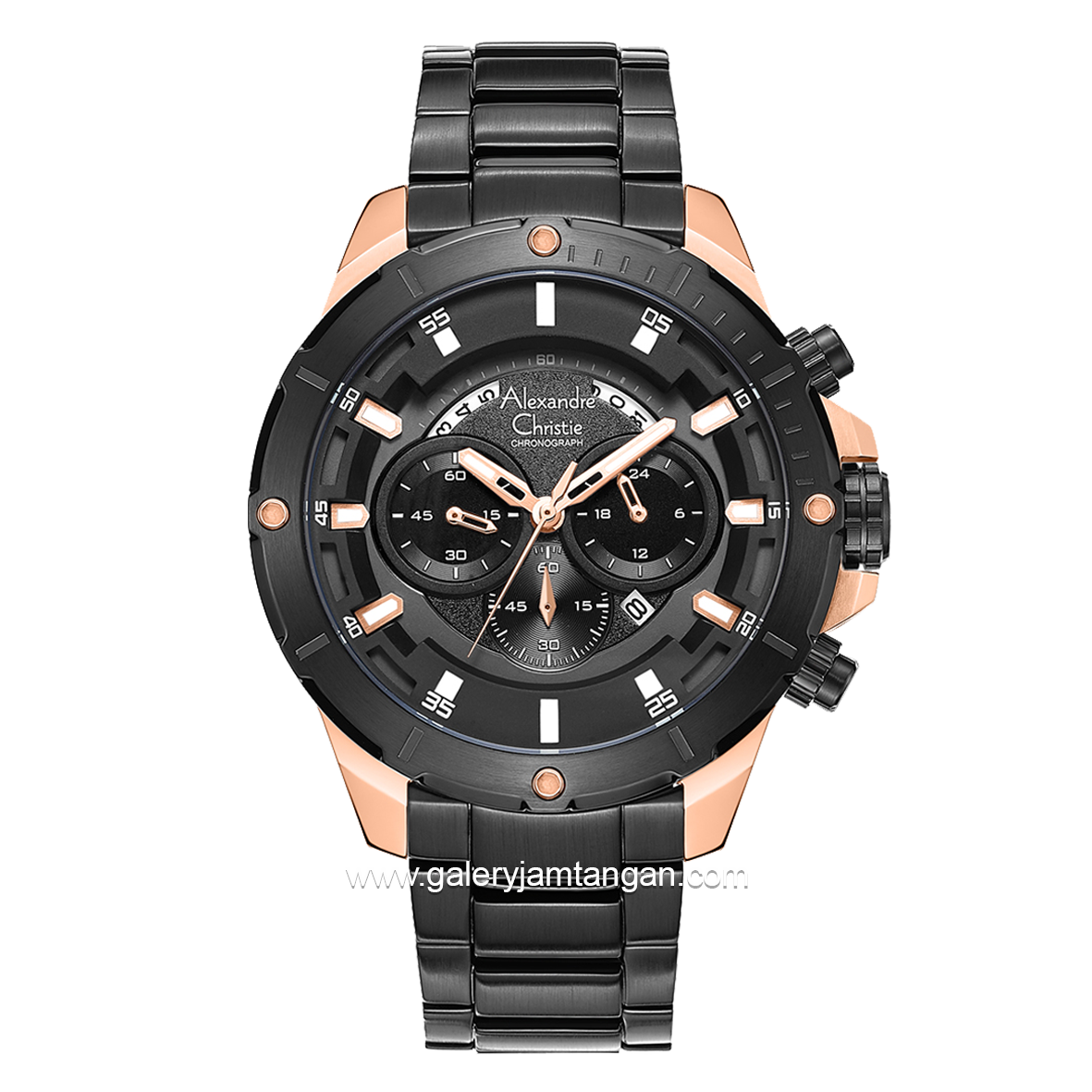 Alexandre Christie AC 6529 MC Black Rosegold Chronograph Stainless Steel Strap