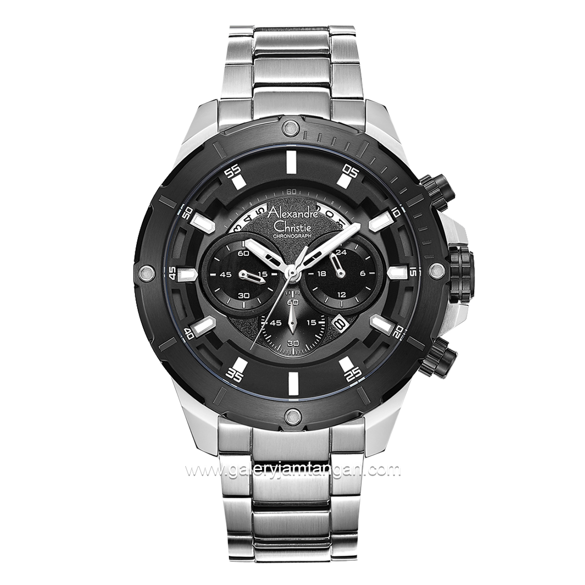 Alexandre Christie AC 6529 MC Silver Dial Black Chronograph Stainless Steel Strap