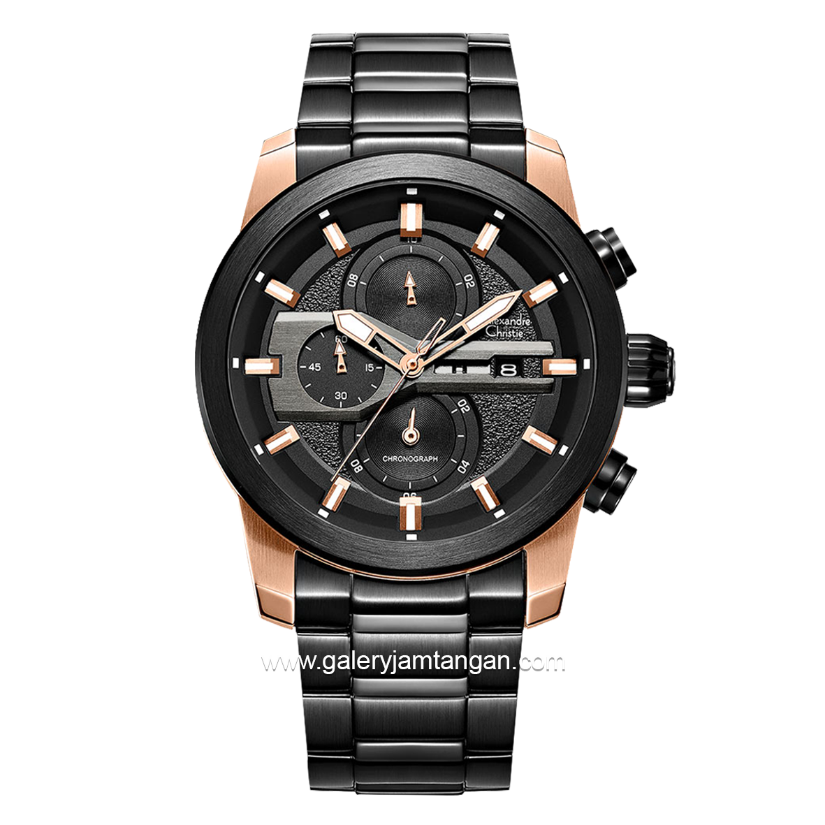 Alexandre Christie AC 6559 MC Man Black Rosegold Chronograph Stainless Steel Strap