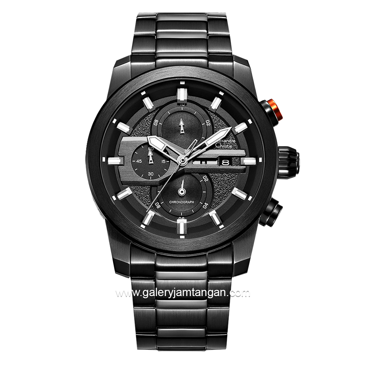 Alexandre Christie AC 6559 MC Man Black Knop Orange Chronograph Stainless Steel Strap