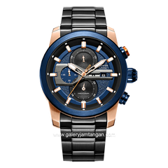 Alexandre Christie AC 6559 MC Man Black Rosegold Ring Blue Chronograph Stainless Steel Strap