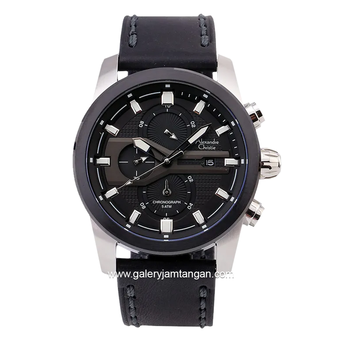 Alexandre Christie AC 6562 MC Black Silver Leather Strap