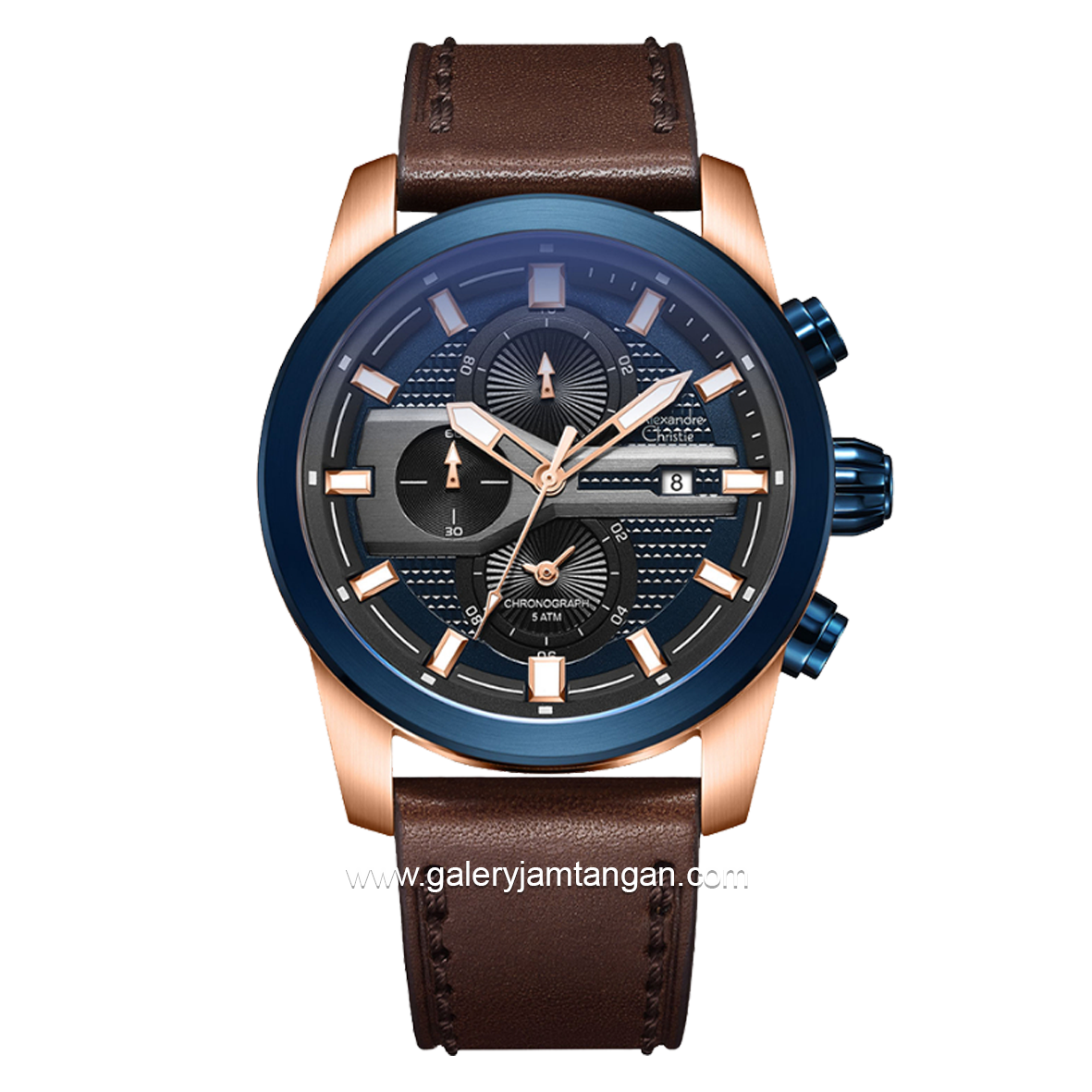 Alexandre Christie Chronograph AC 6562 MC Brown Ring Blue Leather Strap
