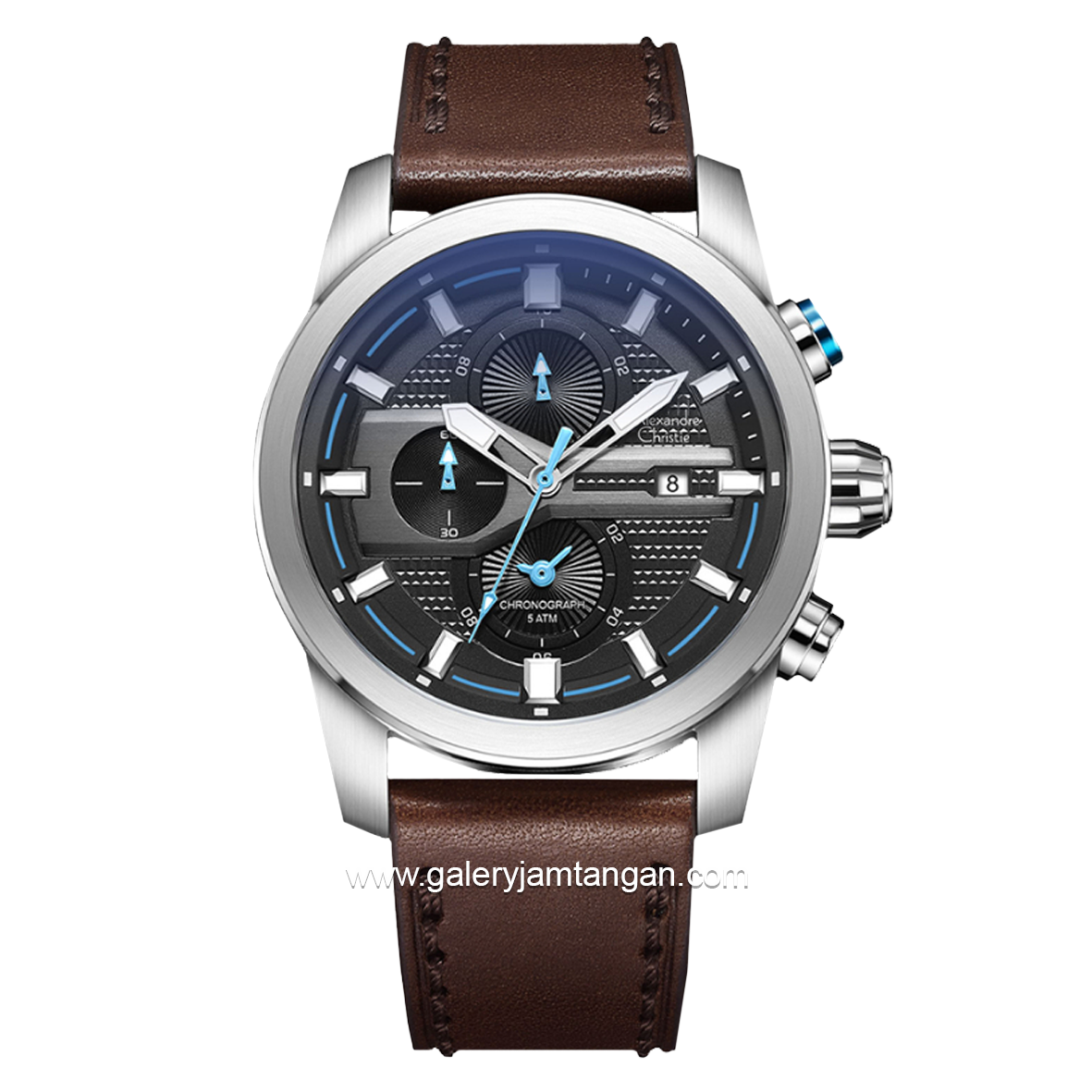 Alexandre Christie Chronograph AC 6562 MC Brown Silver Leather Strap