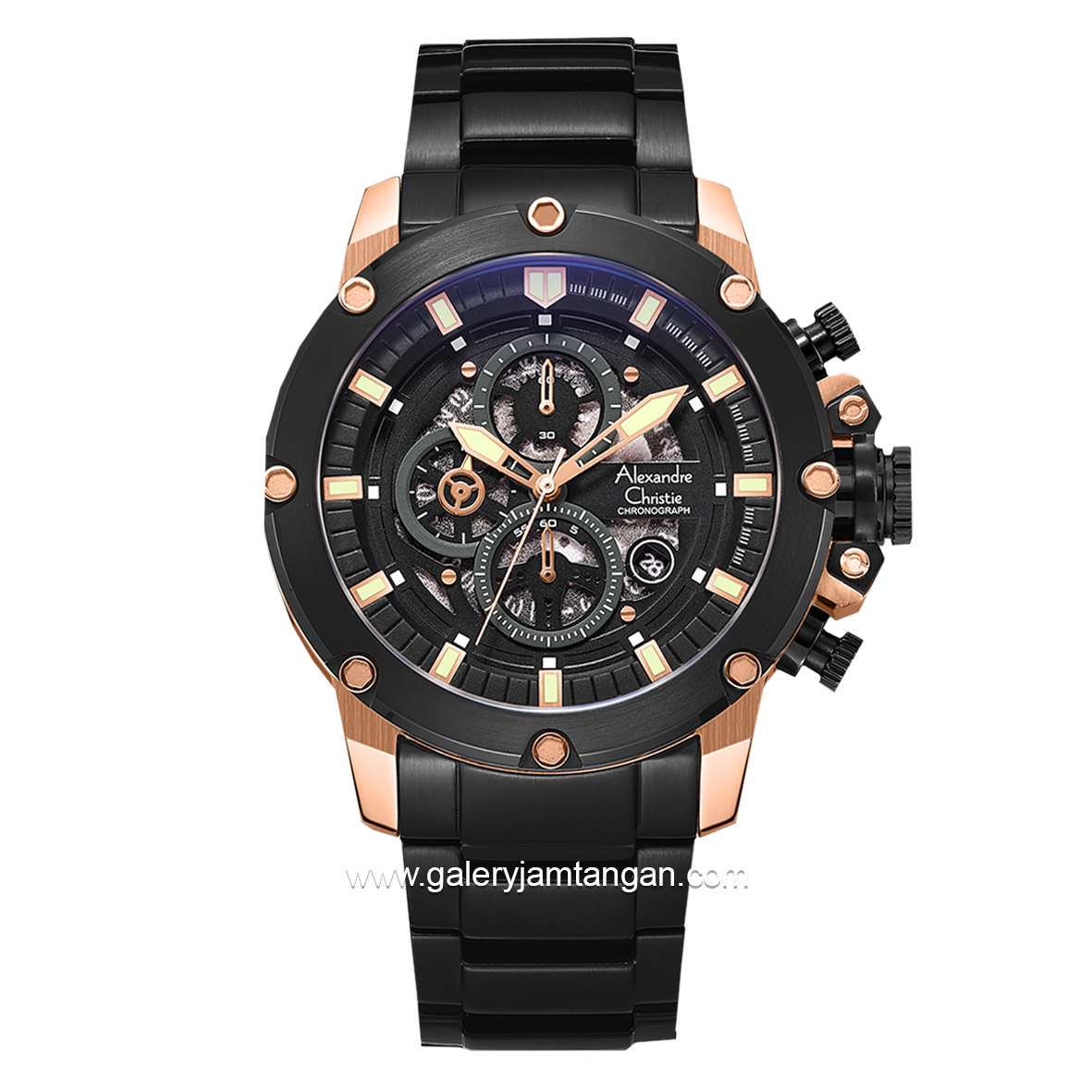 Alexandre Christie AC 6564 MC Black Rosegold Chronograph Stainless Steel Strap