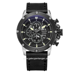 Alexandre Christie AC 6564 MC Black Silver Chronograph Leather Strap