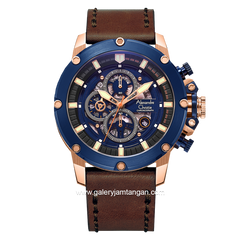 Alexandre Christie AC 6564 MC Brown Rosegold Ring Blue Chronograph Leather Strap