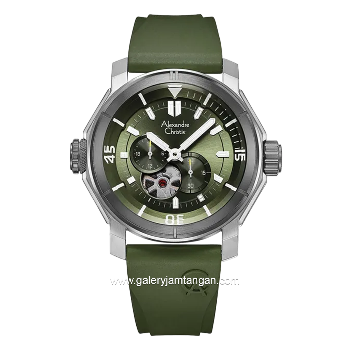 Alexandre Christie AC 6565 MA Chronograph Open Heart Army Silver Rubber Strap