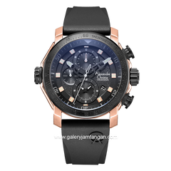 Alexandre Christie AC 6565 MC Black Rosegold Chronograph Rubber Strap