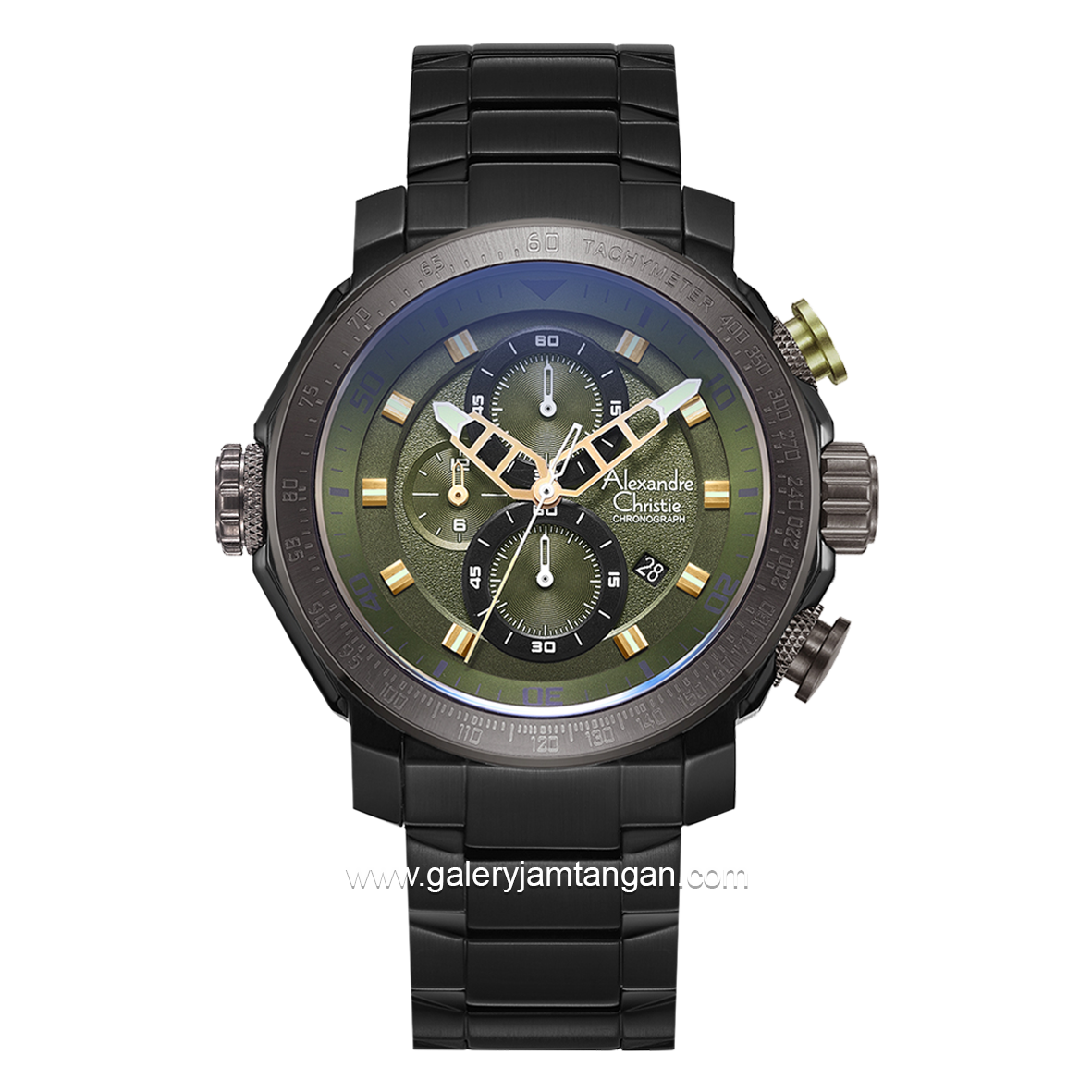 Alexandre Christie AC 6565 MC Black Dial Green Chronograph Stainless Steel