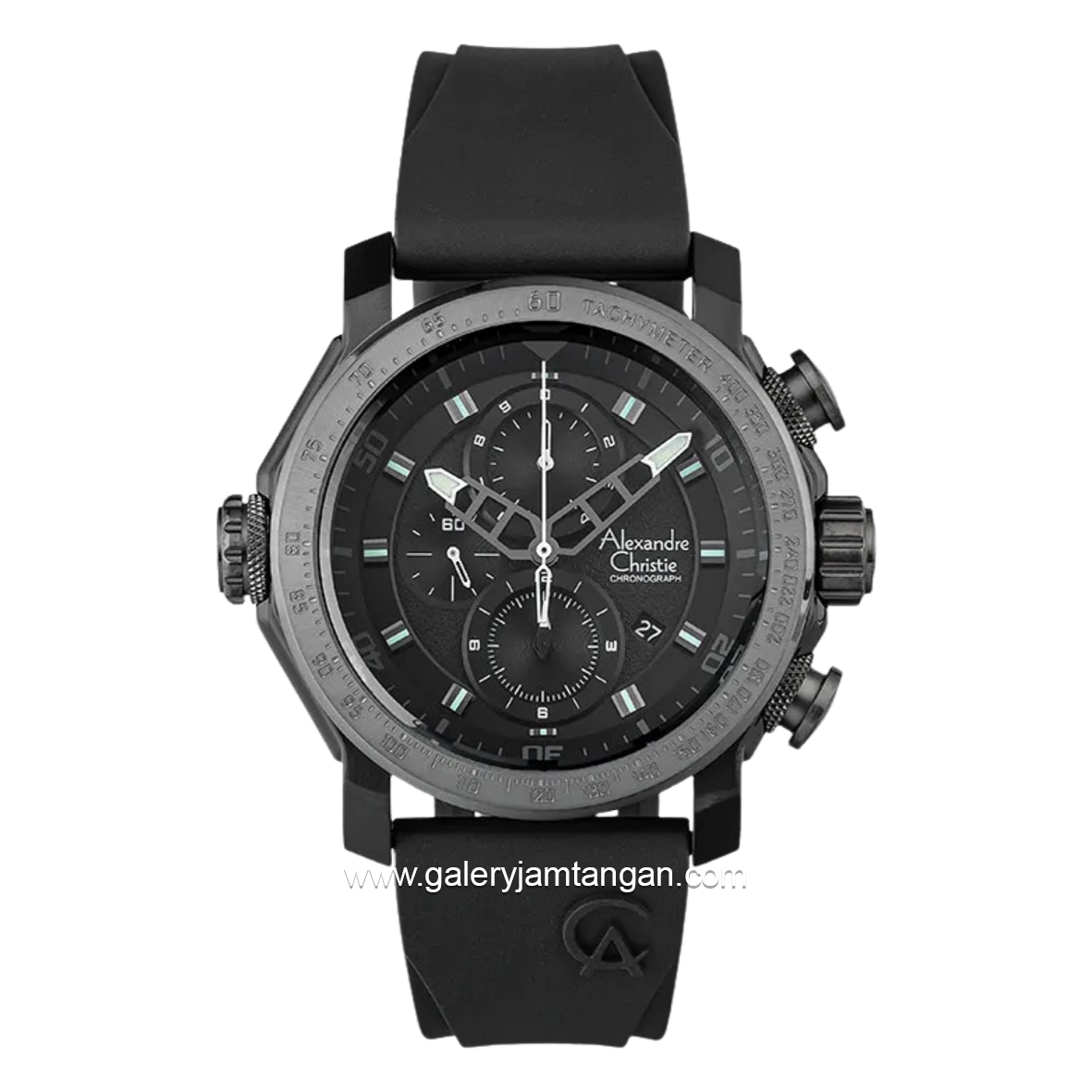 Alexandre Christie AC 6565 MCREPBA Full Black Chronograph Rubber Strap