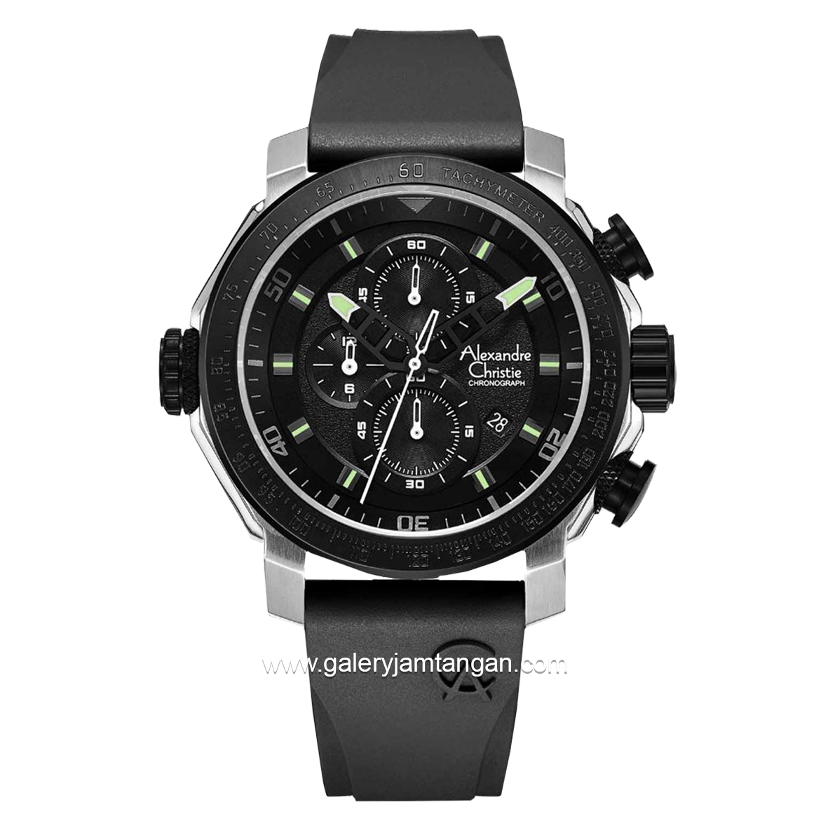 Alexandre Christie AC 6565 MC Black Silver Chronograph Rubber Strap