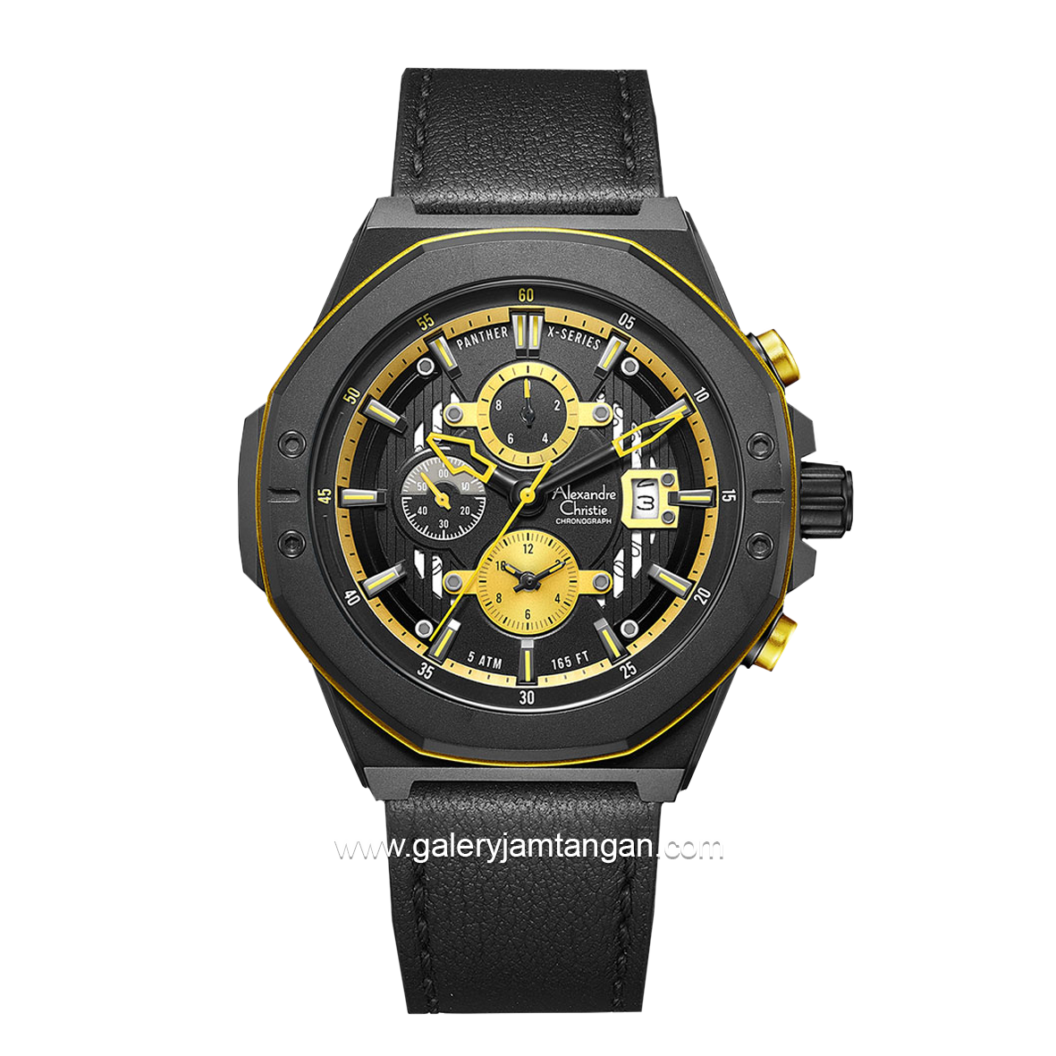 Alexandre Christie AC 6597 MC Black Yellow Leather Strap
