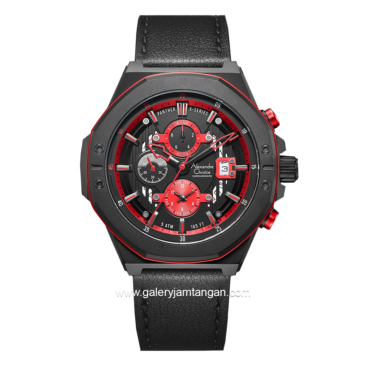 Alexandre Christie AC 6597 MC Black Red Leather Strap