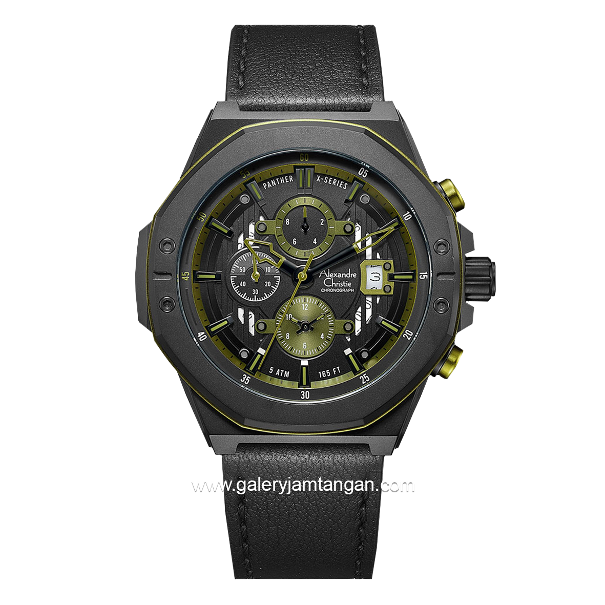Alexandre Christie AC 6597 MC Black Green Leather Strap