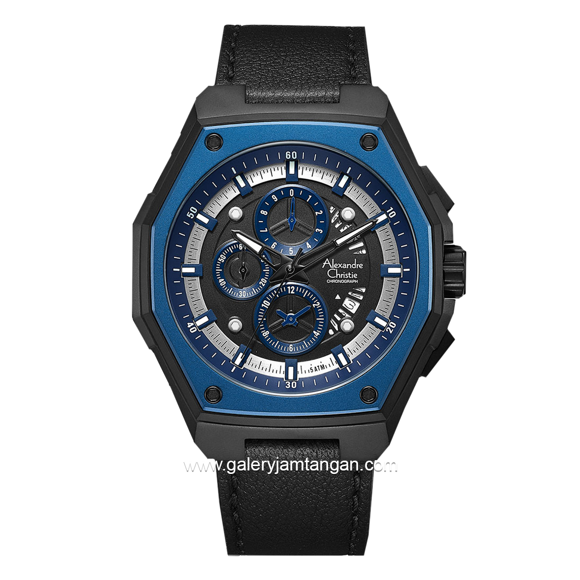 Alexandre Christie AC 6599 MC Black Blue Leather Strap