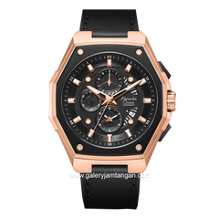 Alexandre Christie AC 6599 MC Black Rosegold Leather Strap