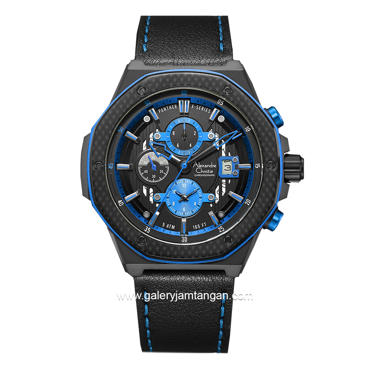 Alexandre Christie AC 6600 MC Black Blue Leather Strap