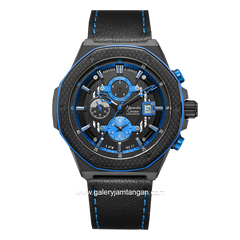 Alexandre Christie AC 6600 MC Black Blue Leather Strap