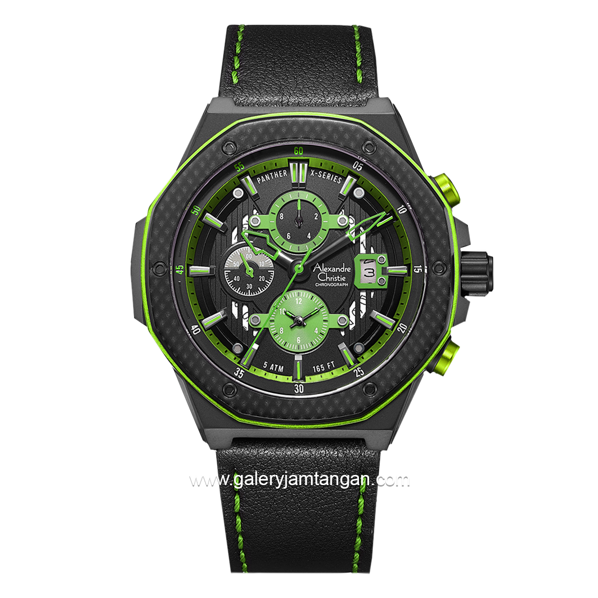 Alexandre Christie AC 6600 MC Black Green Leather Strap
