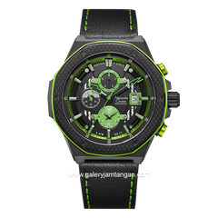Alexandre Christie AC 6600 MC Black Green Leather Strap