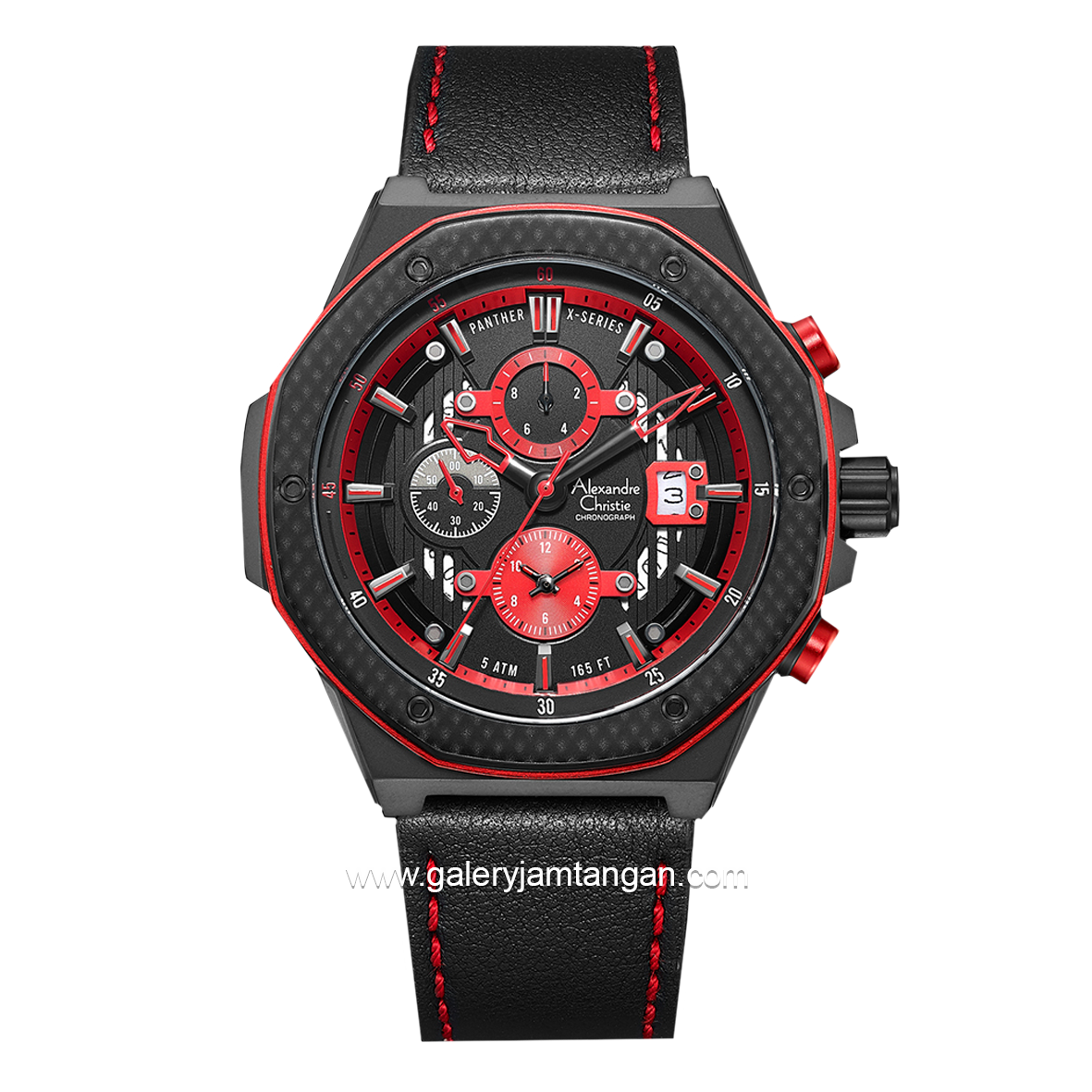 Alexandre Christie AC 6600 MC Black Red Leather Strap