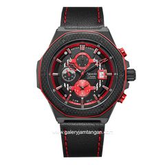 Alexandre Christie AC 6600 MC Black Red Leather Strap