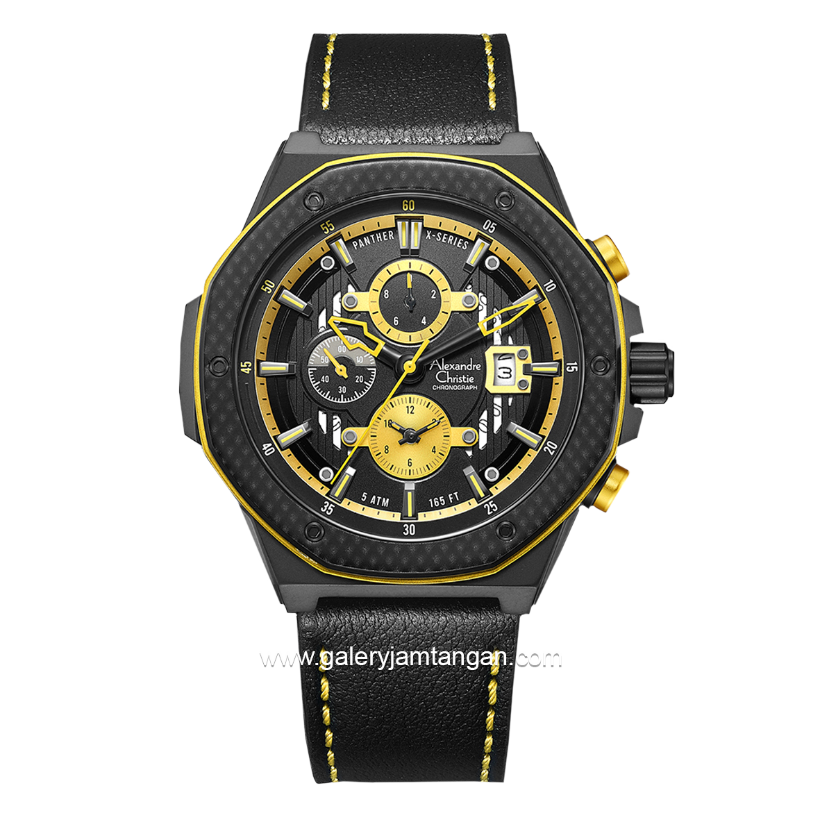 Alexandre Christie AC 6600 MC Black Yellow Leather Strap