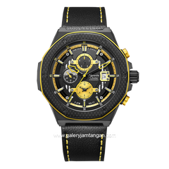 Alexandre Christie AC 6600 MC Black Yellow Leather Strap