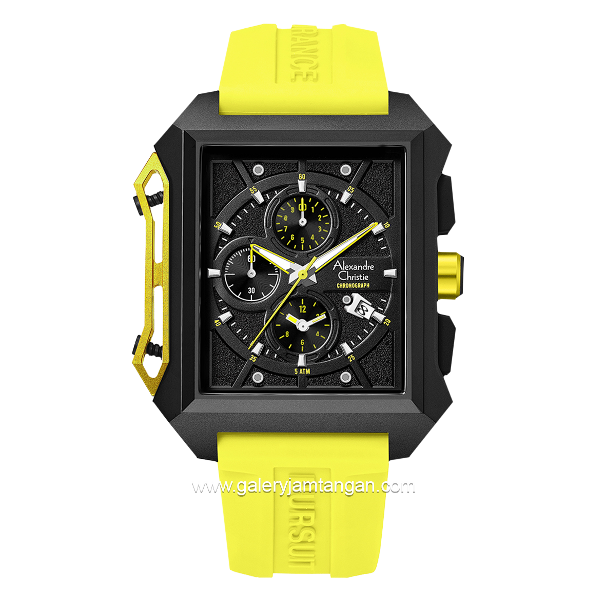 Alexandre Christie AC 6601 MC Yellow Black Rubber Strap