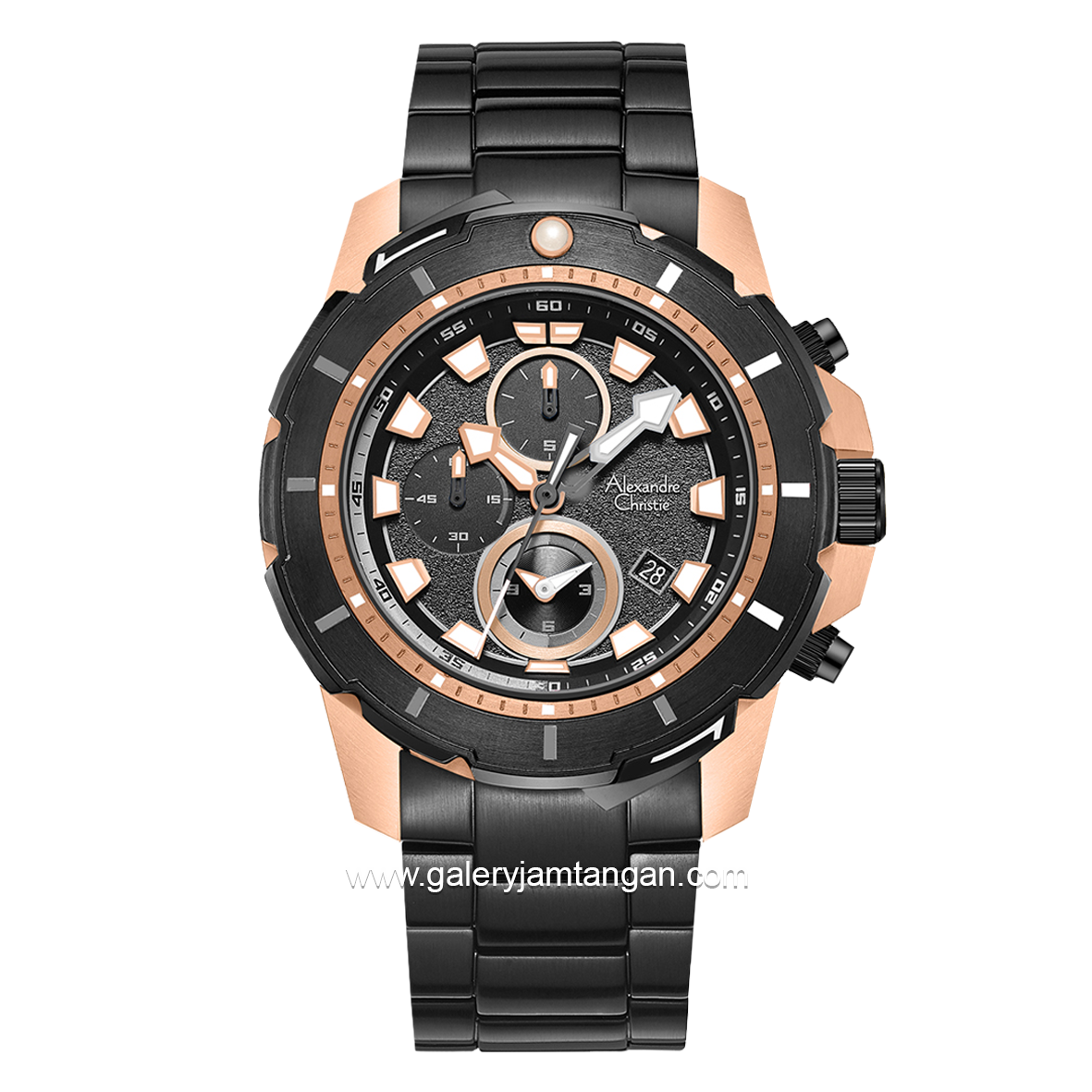 Alexandre Christie AC 6606 MC Black Rosegold Stainless Steel  Strap