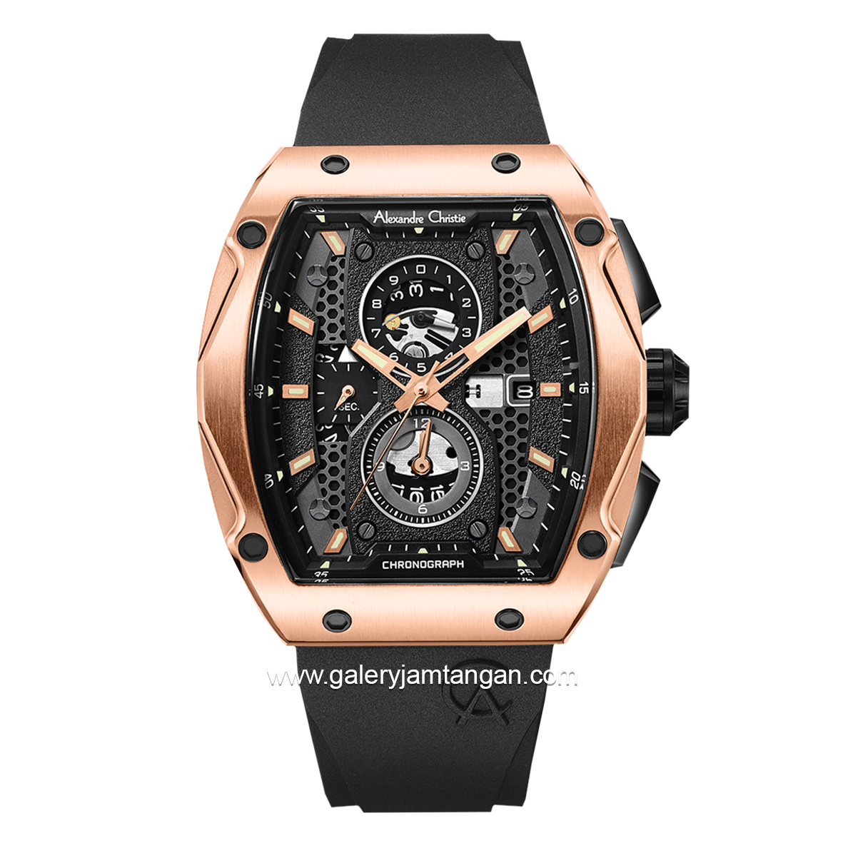 Alexandre Christie AC 6608 MC Black Rosegold Rubber Strap