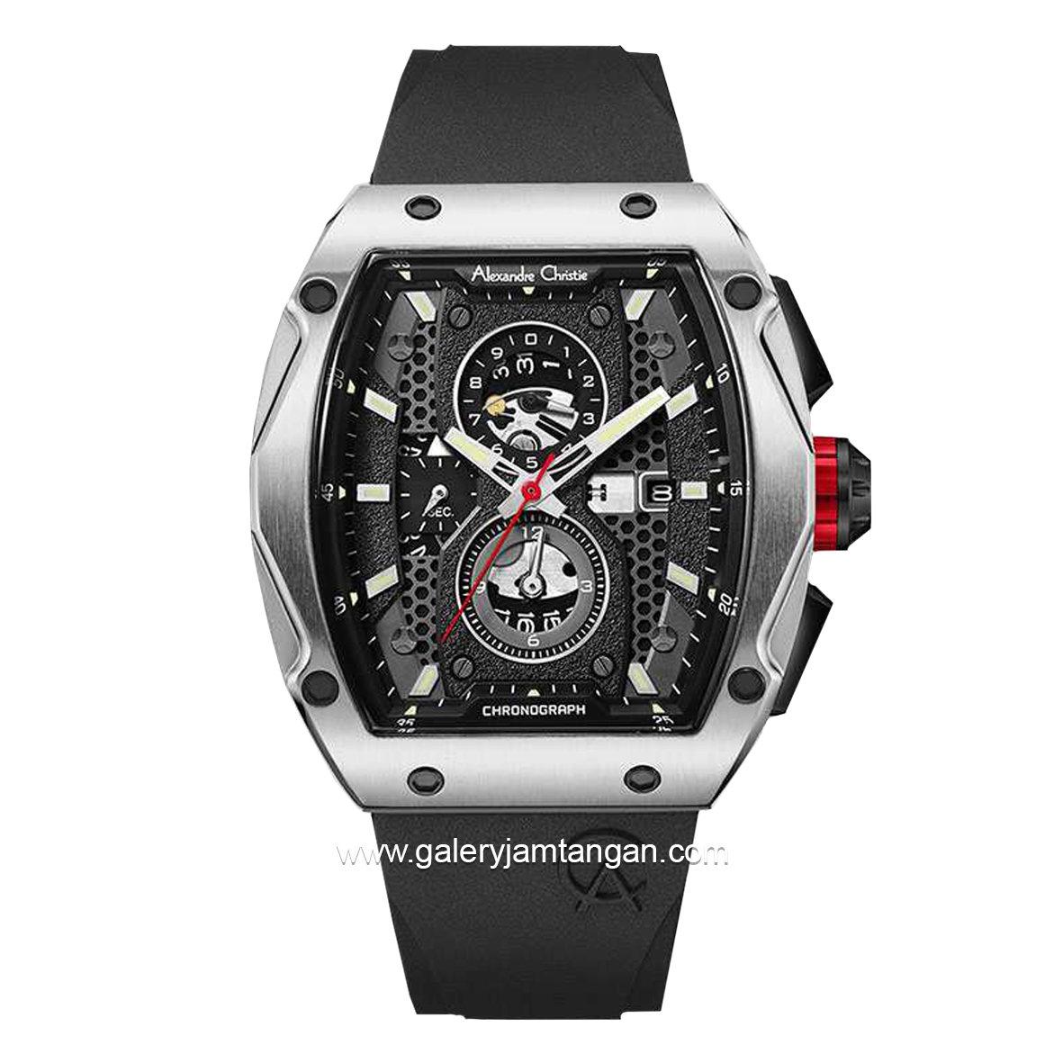 Alexandre Christie AC 6608 MC Black Silver Rubber Strap