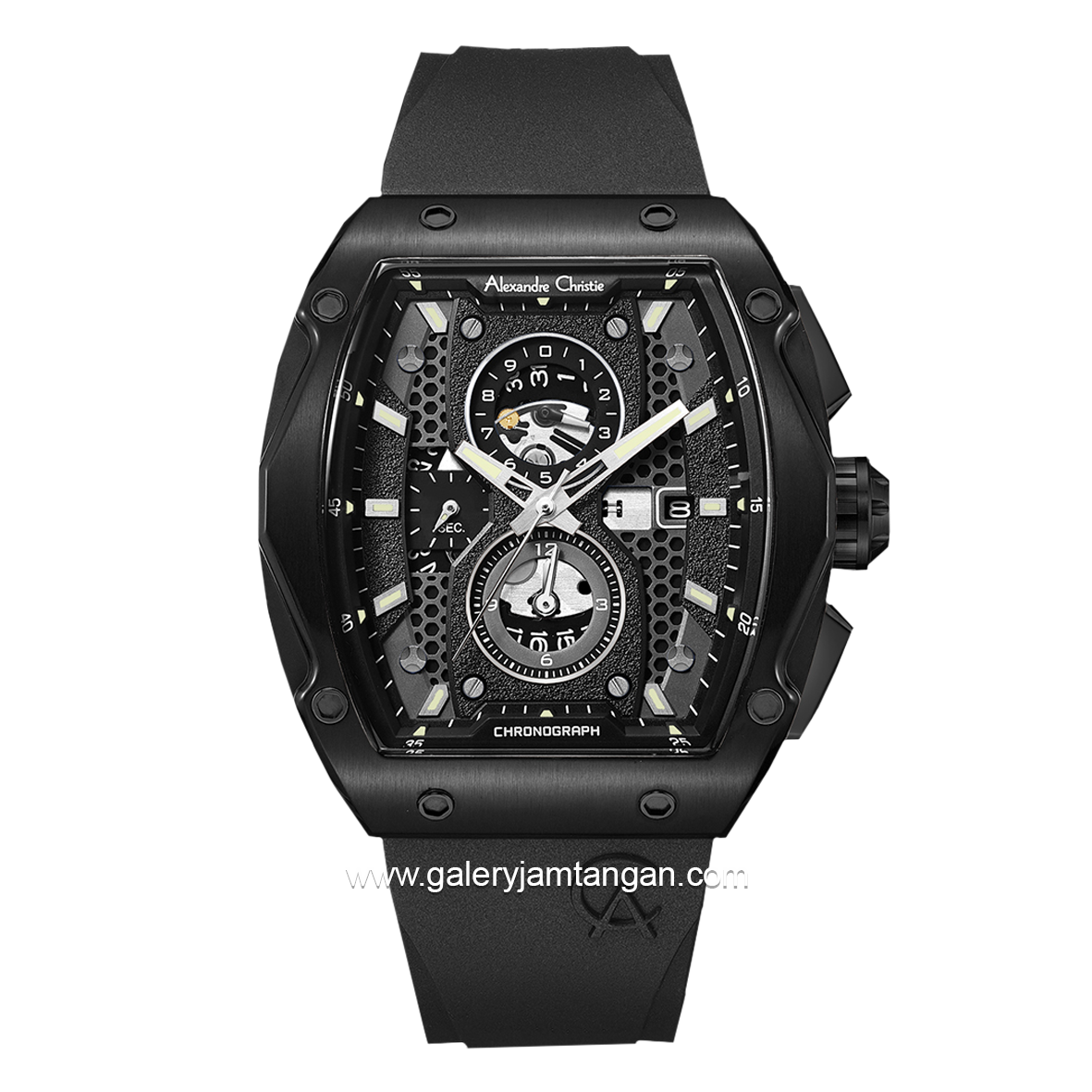 Alexandre Christie AC 6608 MC Full Black Rubber Strap