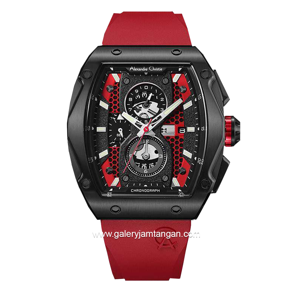 Alexandre Christie AC 6608 MC Red Black Rubber Strap