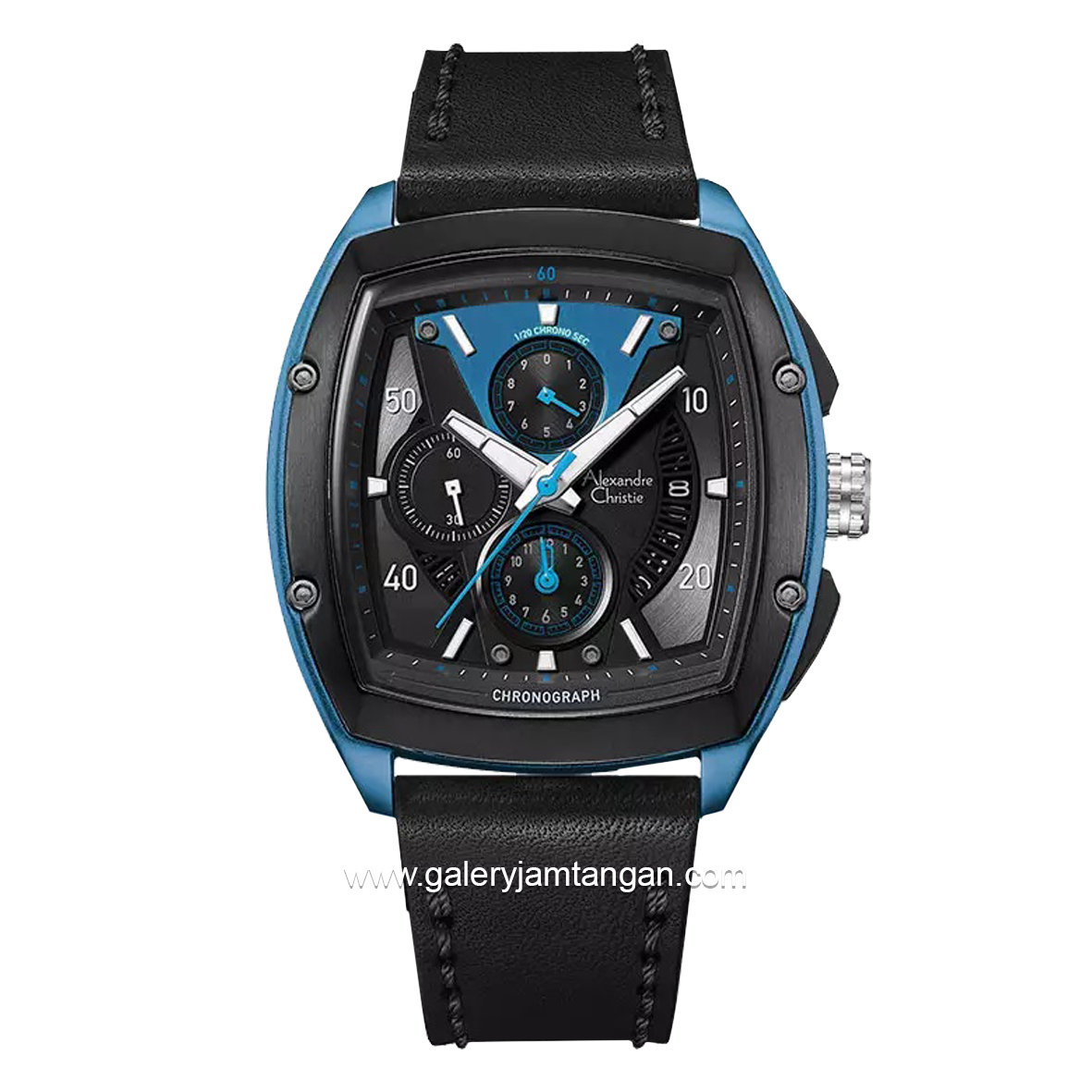 Alexandre Christie AC 6610 MC  Chronograph Black Blue Leather Strap