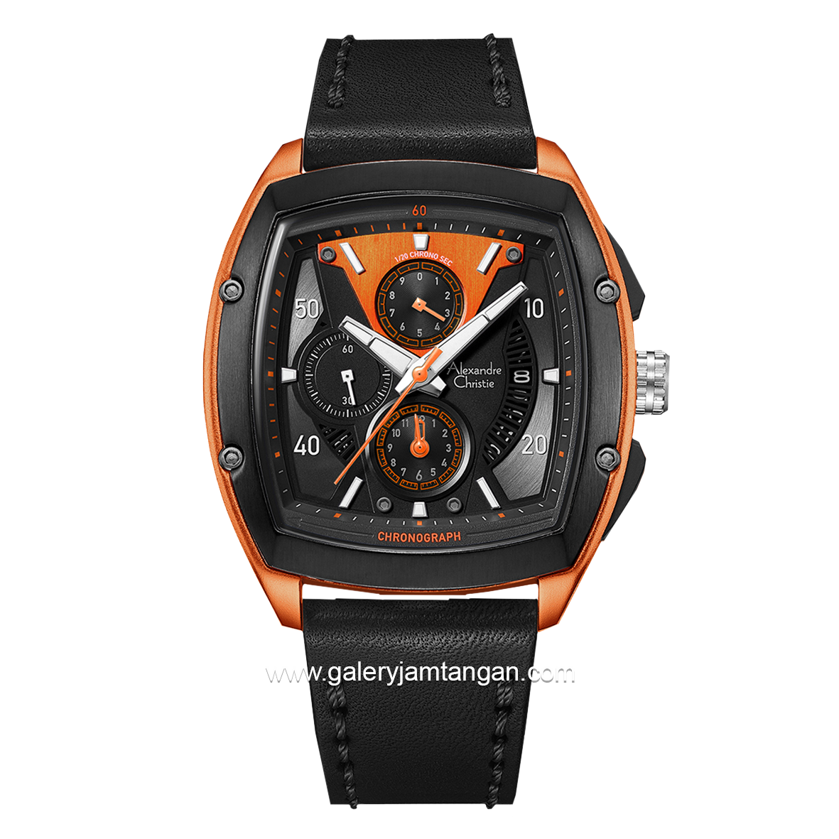 Alexandre Christie AC 6610 MC Black Orange Leather Strap