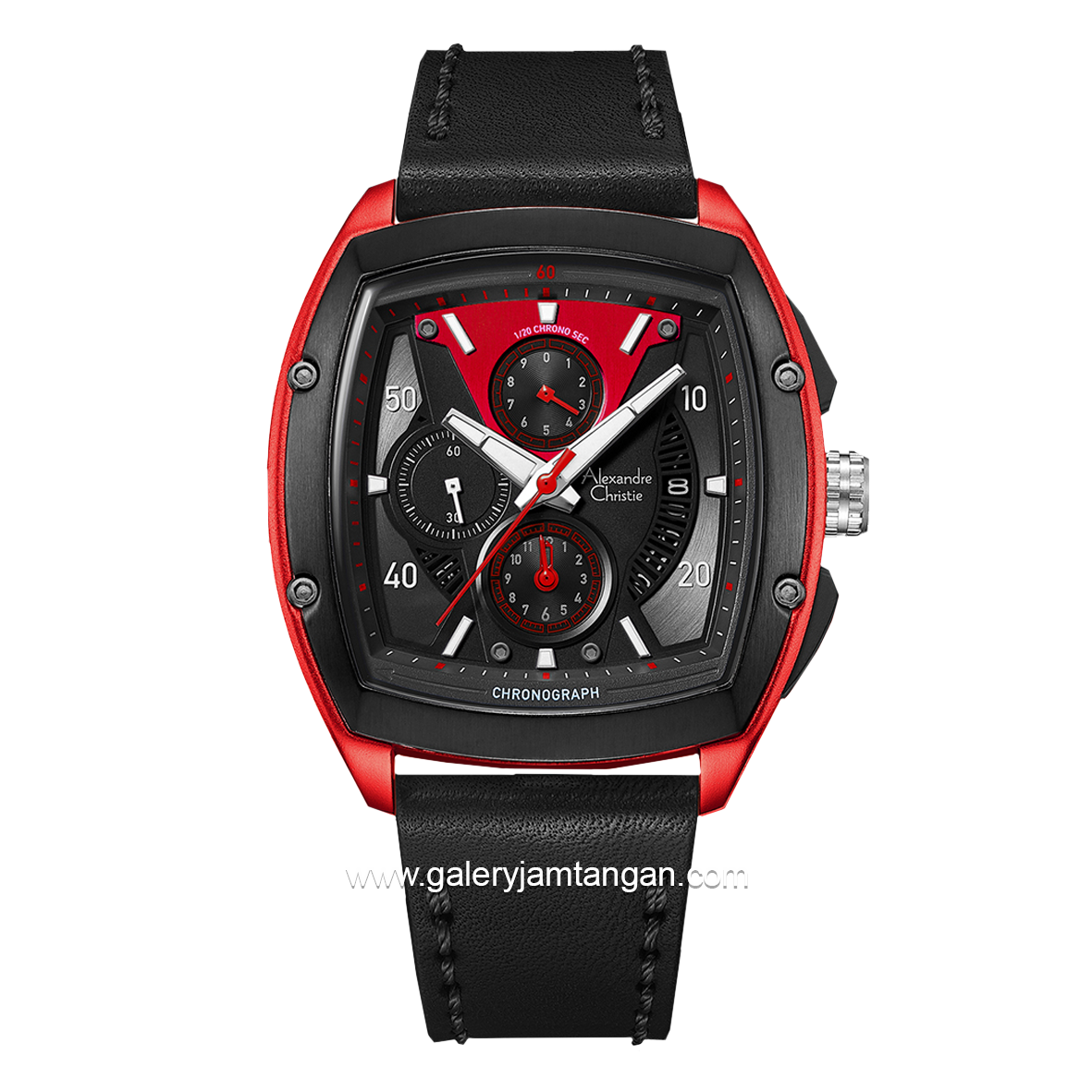 Alexandre Christie AC 6610 MC Black Red Leather Strap